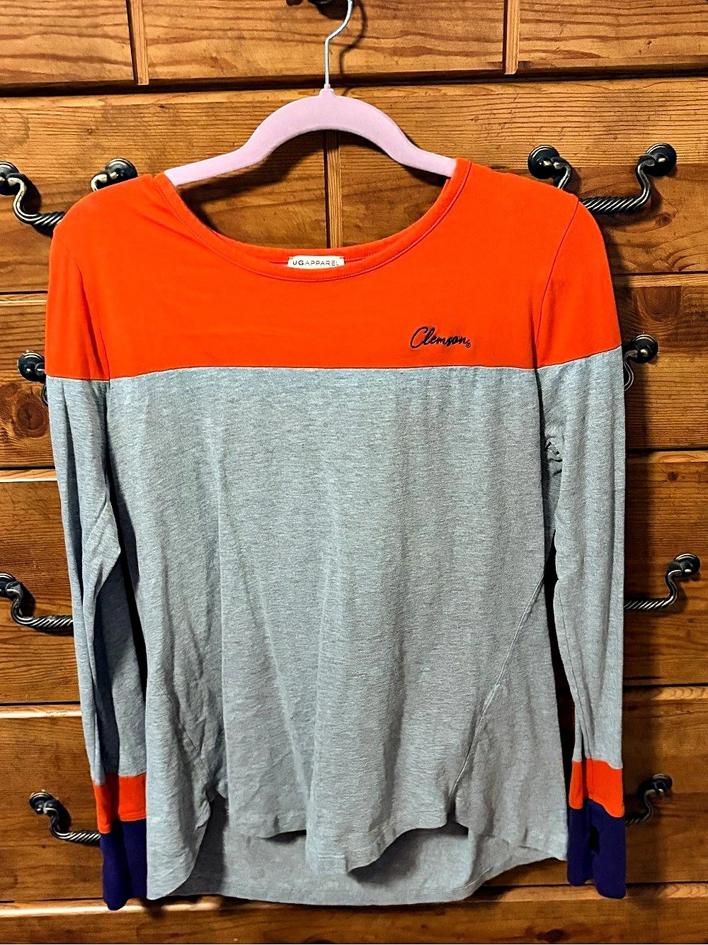 UGAPPAREL Clemson Color Block Long Sleeve Tee Orange & Gray